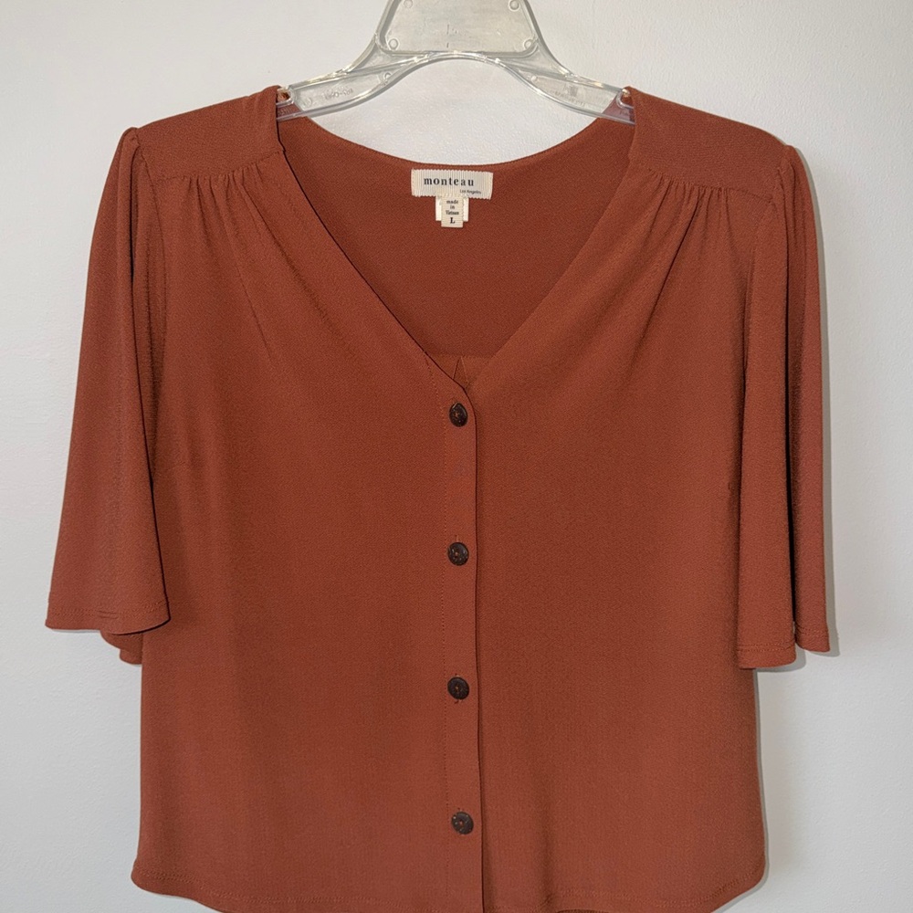 Monteau Terracotta Button-Down Blouse